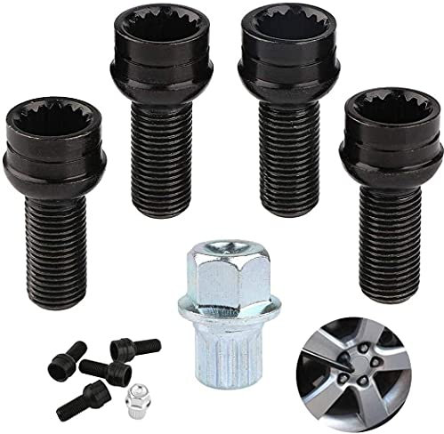 GUUZI Jeu d'écrous de Roue de Verrouillage, 4pcs M14*1.5mm Boulons de Roue de Voiture en Acier Jeu d'écrous de Roue de Verrouillage Boulon de Roue et Ecrou de Blocage avec Clé pour Au-di Go-lf Je-tta