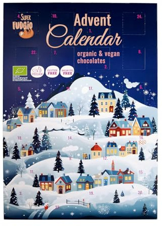 SUPER FUDGIO Veganer Adventskalender 2025 mit Schokoladentäfelchen 100 g