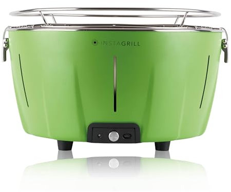 Classe Italy | Barbecue de table au charbon sans fumée. Avec batterie, charbon et gel inclus. Barbecue portable, s’allume en seulement 5 minutes. Barbecue de camping. Vert Avocado