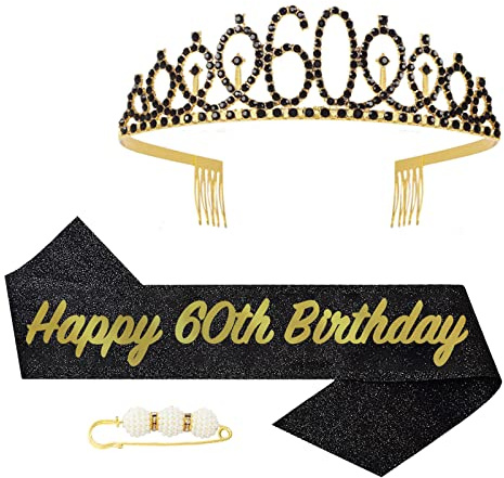 POPOYU Corona 60 Anni di Compleanno Donna, Petrolio Bomboniere, Decorazioni Gadget, Fascia per Regali Accessori Festa Addobbi