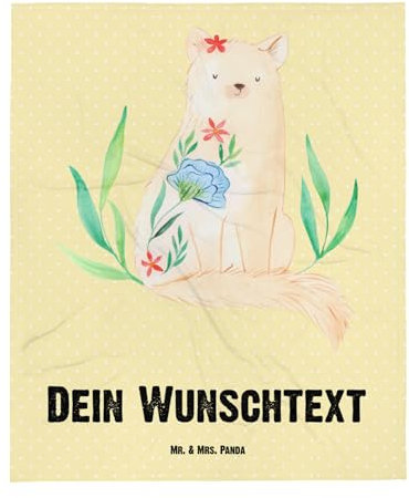 Mr. & Mrs. Panda Personalisierte Decke Katze Blumen - Personalisierte Geschenke, Decke Bedrucken, Decke mit Namen, Katzenmotiv, Kuscheldecke mit