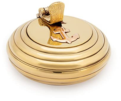 NKlaus Maritimer Messing-Klappascher: Rundes, gerilltes Design mit massivem goldenem Anker-Motiv 5 cm Durchmesser und klappbar 11504