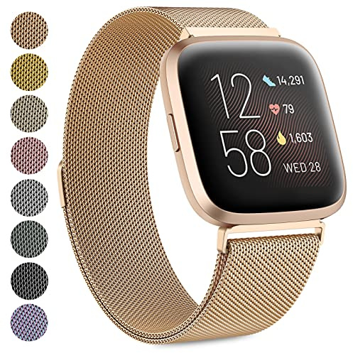 Oumida Armband för Fitbit Versa 2 armband/Fitbit Versa armband/Fitbit Versa Lite armband för kvinnor och män, premium rostfritt stål metall ersättningsarmband armband med stark magnet