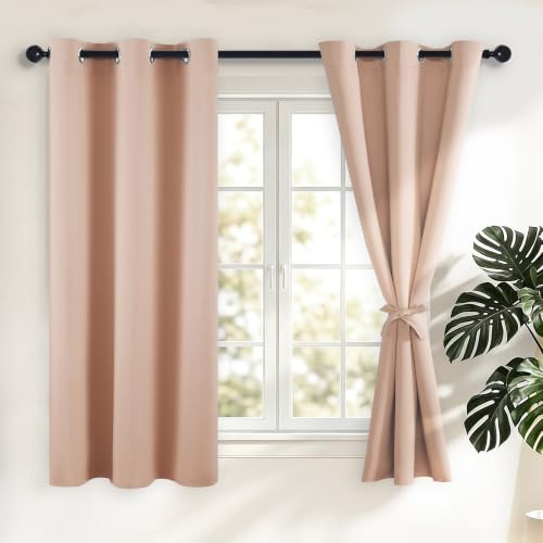 Hiasan mörkläggningsgardiner gardiner med öljetter, rodnad rosa ogenomskinliga gardiner, 2 stycken, 117 x 137 cm (bredd x höjd), mjuka skjutgardiner för sovrum, vardagsrum etc.