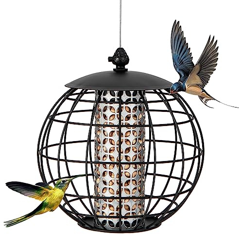 GOPLUS Vogelfutterhaus, Vogelfutterspender mit Metallgitter, Futterhaus wetterfest Vogelhaus zum Aufhängen für Balkon, Garten