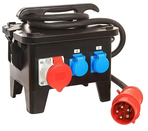 as - Schwabe 60820 - Distribuidor de corriente para obras (400 V, carcasa de goma, IP44), color negro