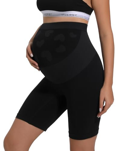 INNERSY Umstandsslip Shorts Schwarz Schwangerschafts Unterhosen Langes Bein Anti Scheuern Radlerhose (L, Schwarz)