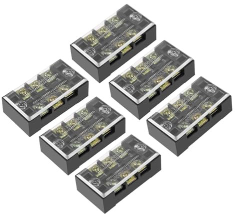 Rebower Barrettes de Connexion à Bornes à Vis de Barrière à Double Rangée de 3 Positions, 600V 25A (avec Couvercle) - Lot de 6 / TB-2503L