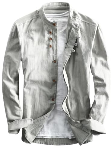 NAKEAH Soulona Katana-skjorta, premium linneskjorta i japansk stil, Soulona herrkatana-skjorta i japansk stil, Ljusgrå, 4XL