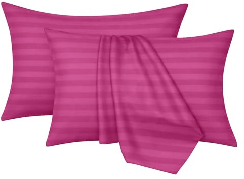 Moonlight Bedding Pillow Cases 2 Pack - Pink Stripe 50x75cm Luxury Pillowcase Brushed Microfiber Hotel Quality Pillow Cover - Super Soft and Breathable