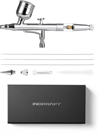 InoKraft Airbrush sets with 3 Nozzle 0.2, 0.3 & 0.5 mm for Beginner - Dual-Action Gravity Feed airbrush with Cutaway Handle and How-To Guide, for Model Painting