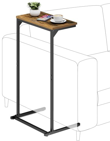 TUTOTAK C Shaped End Table, Small Side Table, 28.7 inch Tall Couch Table