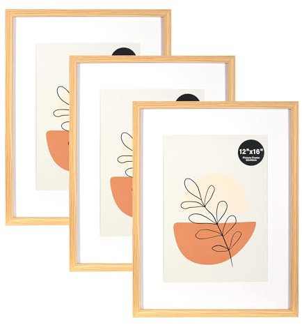 KAIWIN Picture Frame Oak 30x40cm Set of 3-21x30 cm (A4) with Mat, Photo frame with acrylic glass for hanging, For photos, posters, puzzles| Poster frame