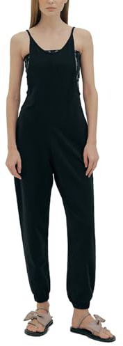 Hanyomo Donna Senza maniche Tute Spalline sottili Harem Larghe Tutine Trendy Pantaloni lunghi Salopette Tutine Con tasche Nero M