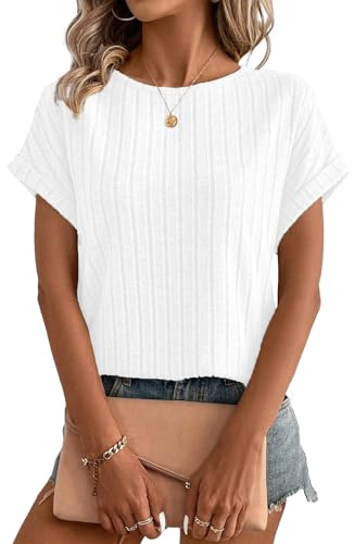 Gemulate Women's Short Sleeve Tops Womens Jumpers UK Long Christmas Jumper Crew Neck Ladies Knitted Blouse Autumn Winter Sweater White S