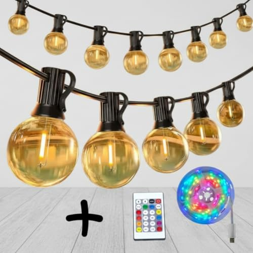 LOPTEM Ghirlanda luminosa esterna 20 m, ghirlanda luminosa esterna con 25 + 2 G40 LED, lampadine IP44, impermeabile, luce bianca calda, per terrazza, matrimonio, Natale,