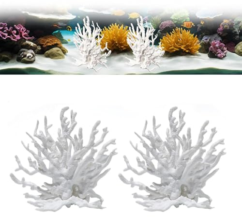 VIDSTW 2 Piezas Diseño Realista Blanco Coral Artificial Decoracion Acuario Sin Rebabas Plantas Acuario 12,5 x 11,4 x 5 CM Decoración Pecera Coral Artificial para Mini Vivarios Marinos Pecera
