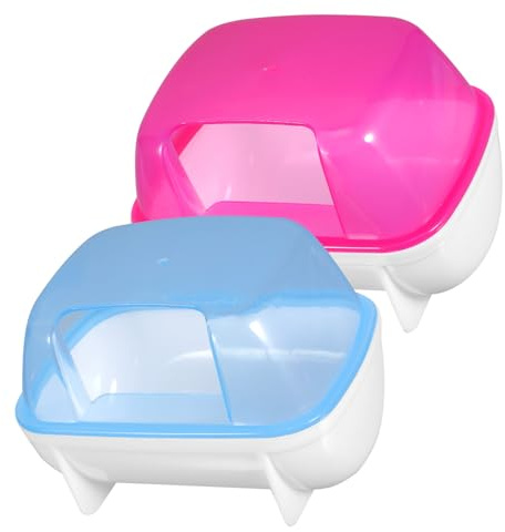 SUPVOX Baño de Arena para Hámster y Chinchilla Funcional, Plástico Semitransparente, Grande 12,5x9x9 Cm, para Mascotas Pequeñas y Uso Doméstico, Paquete 2 Piezas Azul y Rojo