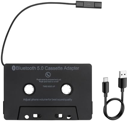 DAWRIS Adattatore Cassetta Bluetooth per Auto, Convertitore Cassetta a Bluetooth 5.0 Ricaricabile con Microfono Chiamate Vivavoce Audio HD Compatibile con Stereo Auto e Lettori Cassette Vintage