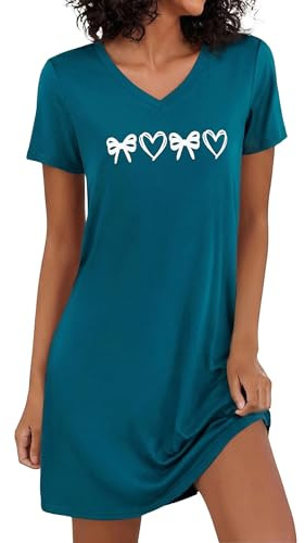 Litherday Nighties for Women Short Sleeve V Neck Ladies Nightdress Soft Nightwear