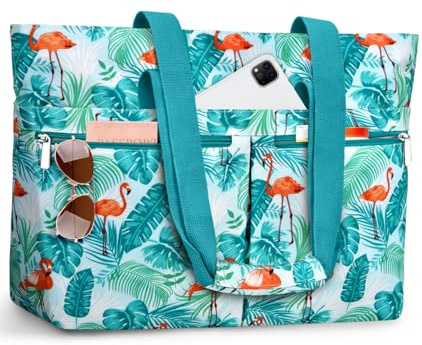 ENONEO Grand Sac de Plage avec Fermeture Éclair 45L, XXL Famille Sac de Plage Imperméable Piscine Sacs Cabas Femme Voyage Pliable Beach Tote Bag pour Plage Piscine Gym Vacance (Flamant)