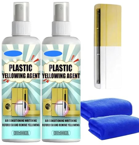 RongPei 2 * 100ml Powerful Yellowing Remover,Plastic Cleaner,Yellow Stain Remover for Plastic,Yellowing Remover Fast Acting with Cleaning Cloth,Plastic Restorer & Cleaner for Appliances,Walls,Floors