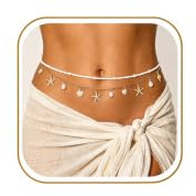 Agvdg Adjustable Boho Waist Chain Starfish Shell Belly Chain | beach accessories for women, 25cm extender chain,festival wear suitable
