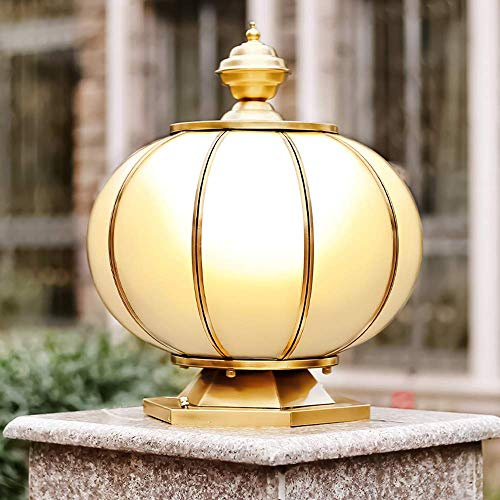 HLTYGWX Lampada da palo per Lanterna a Colonna per Esterni Lampada da palo per pilastro in Vetro Rotondo per Esterno Interamente in Rame E27 Lampada per pilastro per Villa Luce per Cortile