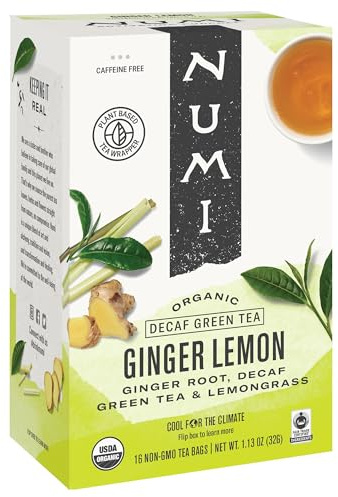 Numi Organic Ginger Lemon Decaf Tea, 96 Green Tea Bags with Ginger Root and Lemongrass