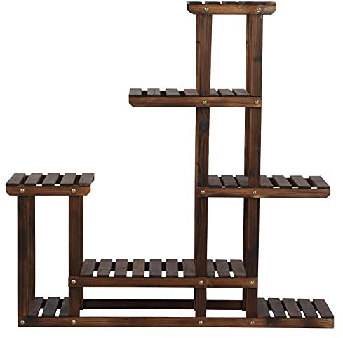 Yaheetech Supports de Pots de Fleurs en Bois de Sapin Porte Pots de Plante 7 Étagère à Fleurs Décorative pour Maison Balcon Terrasse Interieur Exterieur 97 x 25 x 96 cm