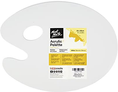 Mont Marte Mischpalette für Acrylfarben – Weiß – 23x30 cm Acrylfarben und wasserbasierte Farben – Malpalette mit Loch für Daumen