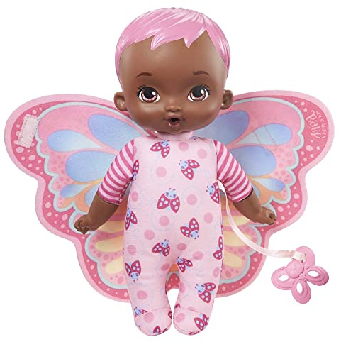 My Garden Baby Mon Premier poupon Bébé Papillon 23 cm rose, corps souple avec ailes en peluche, poupée pour enfant dès 18 mois, HBH40