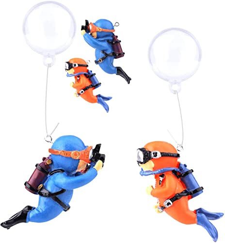 Taicols Decorazione per Acquario Subacqueo, Simpatico Sommozzatore Decorazione per Acquario Ornamento per Acquario Accessori per Acquari Galleggianti Arancione, Blu Confezione da 2 Decorazioni per