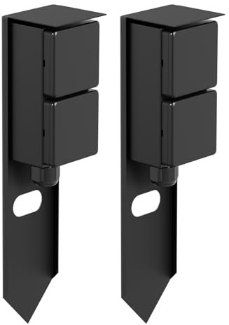 ledscom.de 2 pièces Colonne de Prises de Courant de Jardin PIWI avec Piquet de Terre pour l'extérieur, IP44, 2X, Acier Inoxydable, Noir, carré, 30 cm
