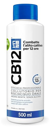 CB12 Collutorio Quotidiano, Senza Alcool, Combatte Alito Cattivo, Effetto 12 Ore, con Fluoruro, Senza Alcool, 500 ml