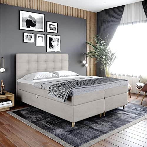Boxspringbett DANTE - Doppelbett, Bett mit Bonellmatratze und Topper, 2 Bettkästen für Bettwäsche, Polsterbett, Modern, Elegant, Schlafzimmer, Schlafzimmermöbel, Schlafzimmerbett (120x200, Cappuccino)