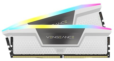CORSAIR VENGEANCE RGB DDR5 RAM 32GB (2x16GB) Fino a 6000MHz CL36 Intel XMP iCUE Memoria Compatibile per Computer - Bianco (CMH32GX5M2B6000C36W)