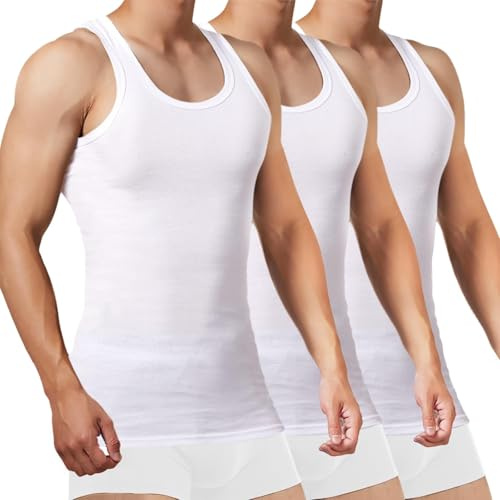 FALARY Canottiera Uomo Pacco da 3 Canotte Intime da Uomo 100% Cotone Canotte Sportive da Uomo Bianco XL