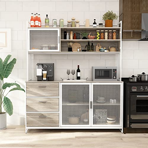 DEZAGCE Küchenschrank,Hochschrank Küchenbuffet mit 3 Türen, Vitrinenschrank, Buffetschrank mit 3 Schubladen, MDF, Schlichter industrieller Stil, 174 * 150 * 40 cm