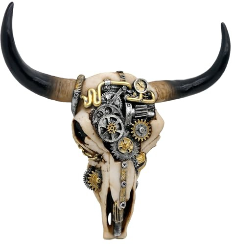 alikiki steampunk ko skalle väggdekor – western bullhuvud skalle väggskulptur 3D djurhuvud väggkonst hängande dekor för vardagsrum sovrum kök gåva modern dekoration