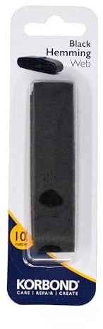 KORBOND Cinta de dobladillo de 10 m, color negro, 10 m x 2 cm, para proyectos de dobladillo, unión y manualidades, no requiere costura, ideal para dobladillos, pantalones, jeans, pantalones de