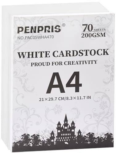 Papier Cartonné Blanc A4 - 70 Feuilles 200 g/m²/75 lb, Épais Recto Verso pour Imprimante, Fabrication de Cartes, Bricolage, Scrapbooking PAC05WHA470
