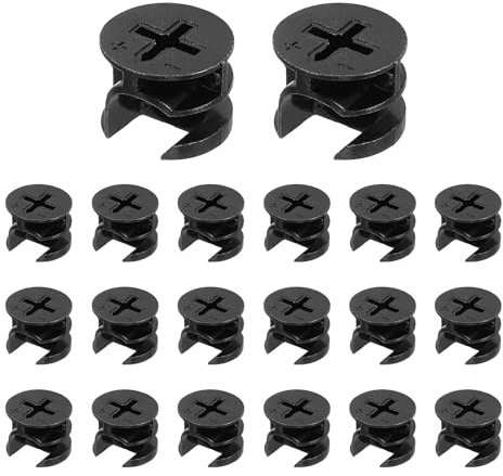 sourcing map Furniture Cam Lock Fasteners 15 x 12mm, 20Pcs Cam Lock Nut Connectors Fittings, Joint Connector Locking Nuts for Cabinet, Drawer, Wardrobe, Panel Connecting, Black