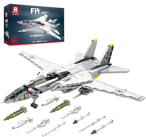 Reobrix F-14 Fighter Jet Building Set, Fighter Airplane Model Kit 33032 with Movable Wings, Military Plane Model Kit for Adults, Military Toys Ideal Gifts for Kids 14+, Men and Aviation Fans