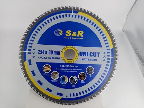 S&R Lame Scie Circulaire 254 x 30 mm 80 dents FWF - Disque Tronçonnage pour Métal Aluminium Acier de Construction Bois Lame compatible Scie Circulaire Table Bosch Makita Einhell Ryobi