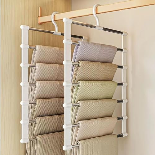 LCUHAVA Grucce salvaspazio per pantaloni, salvaspazio, 2 pezzi, grucce per pantaloni, pieghevoli, per appendere pantaloni, gonne, sciarpe, asciugamani, lenzuola, cravatte