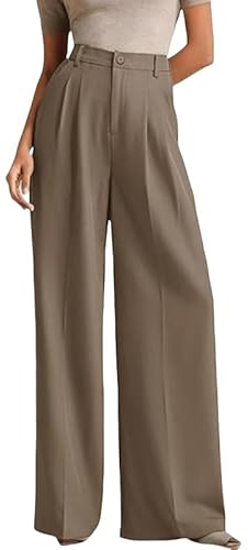 KIJSKKOPO Pantaloni da Abito da Donna a Gamba Larga, Bianchi, Elasticizzati, a Vita Alta, con Tasche Laterali, Pantaloni Dritti con Pieghe, Classici, da Lavoro Quotidiano, da Ufficio, Eleganti, Lung