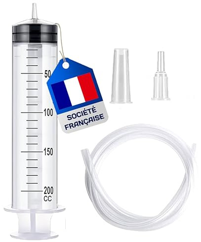 Seringue 200ml - Seringue Plastique - Seringue a Huile - Seringue en Plastique Réutilisable Avec Tuyau de 1m (1 x 200ml)