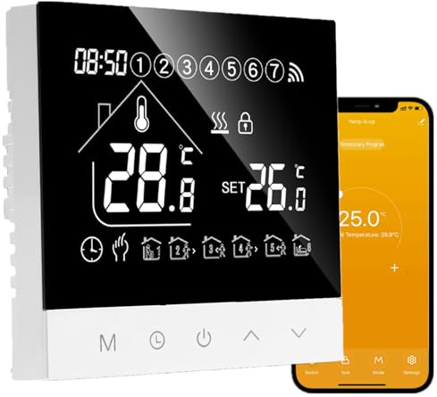 CHSGD Thermostat Connecté WiFi pour Chauffage de Chaudière à Gaz Programmable Thermostats d'Ambiance Intelligent Tuya,avec LCD Numérique Tactile pour Alexa,Google Home (Chauffage par chaudière 3A)