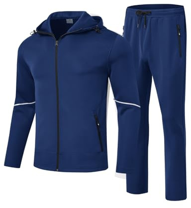 YSENTO Mens Tracksuit Sets Full Zip Jogging Sports Gym Suit 2 Piece Athletic Contrast Sweat Suits with Hoodie(Blue,M1)